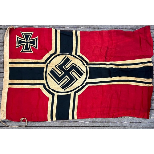 437 - WWII Second World War - Third Reich Nazi German Kriegsmarine flag. Typical form, with Iron Cross to ... 