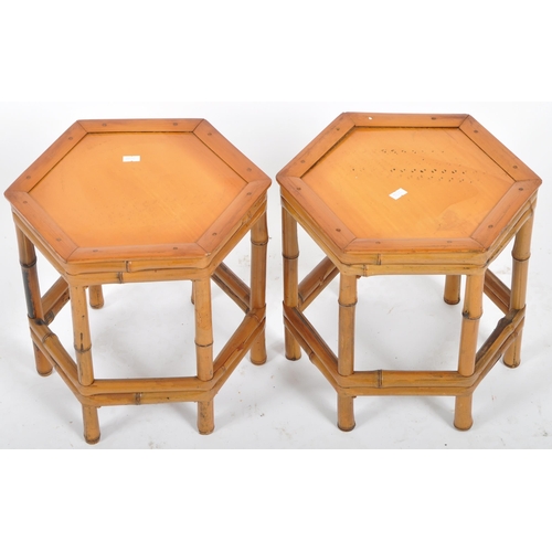 105 - A matching pair of vintage 20th Century bamboo stands. Each of hexagonal form with bamboo legs unite... 