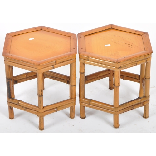 105 - A matching pair of vintage 20th Century bamboo stands. Each of hexagonal form with bamboo legs unite... 