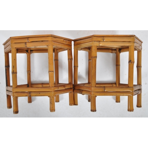 105 - A matching pair of vintage 20th Century bamboo stands. Each of hexagonal form with bamboo legs unite... 