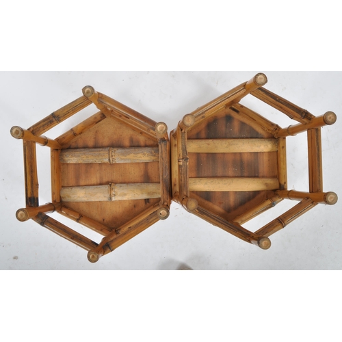 105 - A matching pair of vintage 20th Century bamboo stands. Each of hexagonal form with bamboo legs unite... 