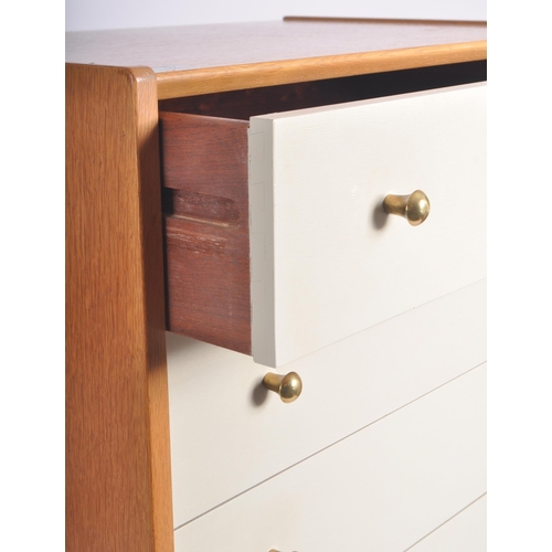 12 - G Plan - China White - A retro mid 20th Century oak upright pedestal form having a bank seven drawer... 