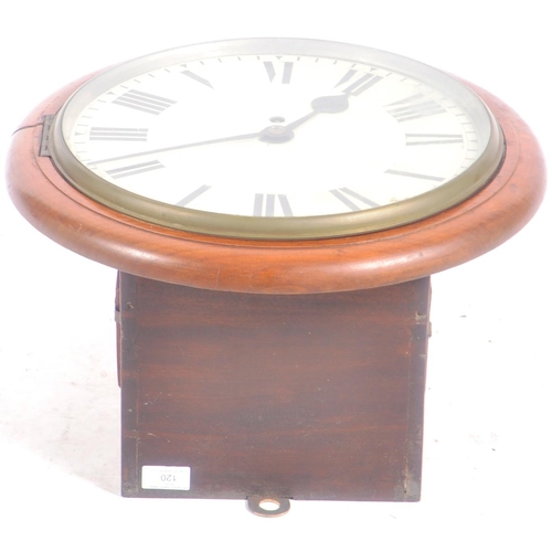 120 - An early 20th Century mahogany case fusee type wall clock having a cream painted dial with Roman num... 