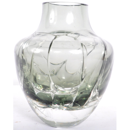 141 - A retro mid 20th Century crackle glass vase in platinum. The vase of ovid tapering form with cracked... 