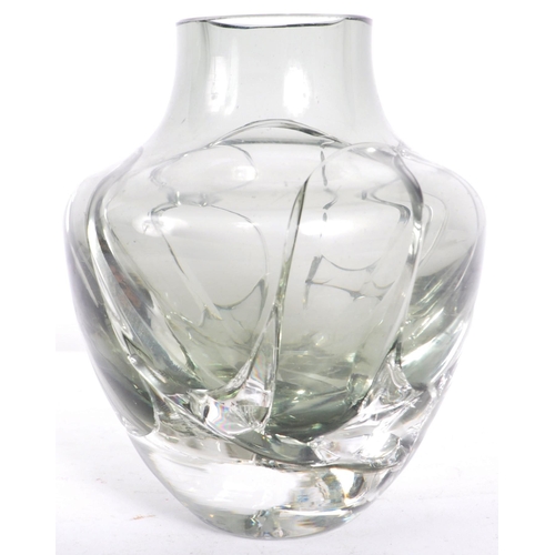 141 - A retro mid 20th Century crackle glass vase in platinum. The vase of ovid tapering form with cracked... 