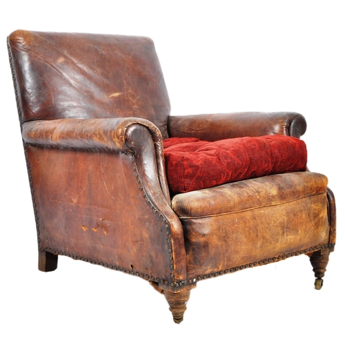 15 - A vintage 20th Century 1930s Art Deco leather club / chesterfield armchair. Dark brown leather uphol... 