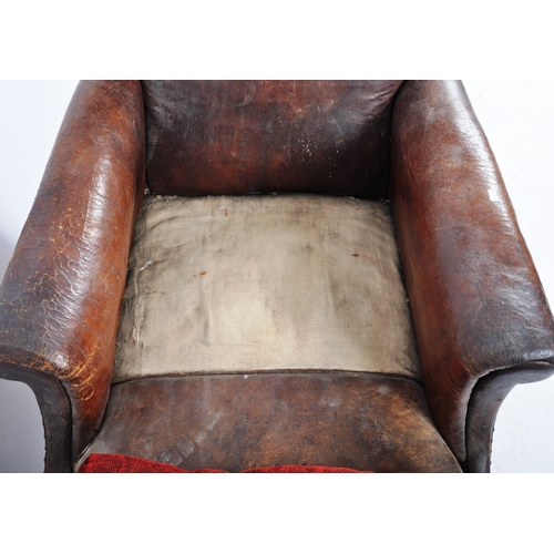 15 - A vintage 20th Century 1930s Art Deco leather club / chesterfield armchair. Dark brown leather uphol... 