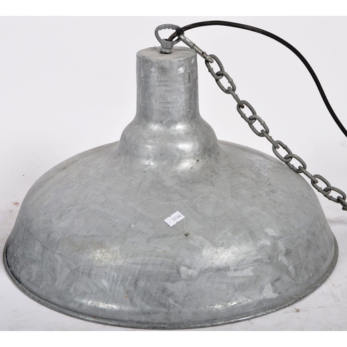 156 - Matching set of three 20th Century galvanised exterior / interior ceiling light shades. Each shade o... 