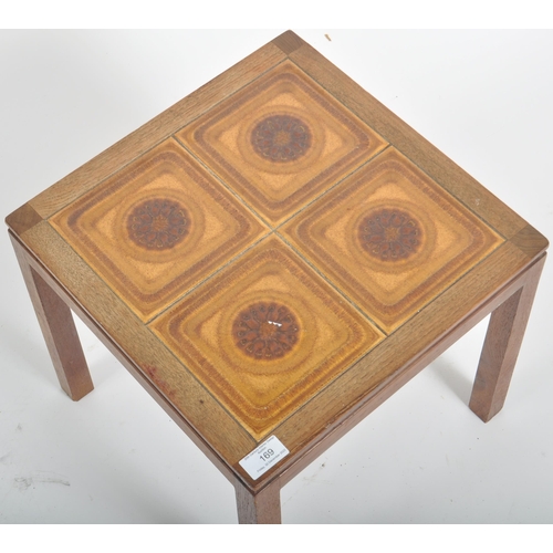 169 - A retro vintage 1960s Danish teak and tile top coffee table / side occasional table. Four burnt oran... 