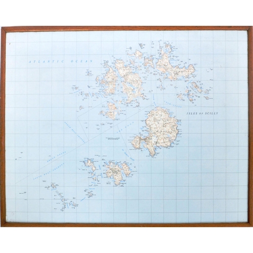 176 - A matching pair of mid 20th Century map coffee tables / low tables. Each having oak frames with maps... 