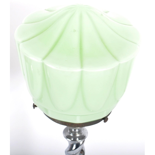 2 - A vintage early 20th Century Art Deco table / desk lamp light having a shaped mint green glass shade... 