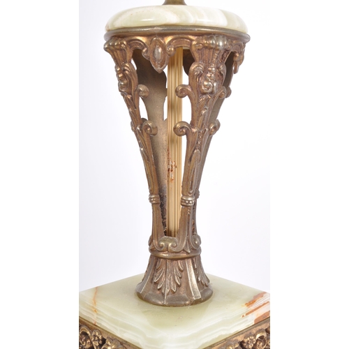 202 - A matching pair of 20th Century Italian influence Hollywood Regency brass and alabaster table lamp l... 