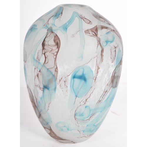 208 - Julia Donnelly - A retro 20th Century 1980s studio art glass vase of Ovid form in frosted glass with... 