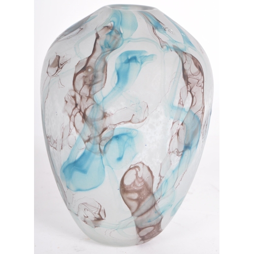 208 - Julia Donnelly - A retro 20th Century 1980s studio art glass vase of Ovid form in frosted glass with... 