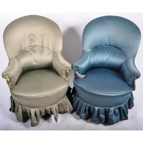 217 - A matching pair of early 20th Century French salon chairs / bedroom chairs. Each chair with arched p... 