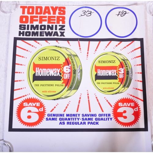 251 - Simoniz - Two retro vintage 20th Century shop display advertising card signs, both for Simoniz with ... 