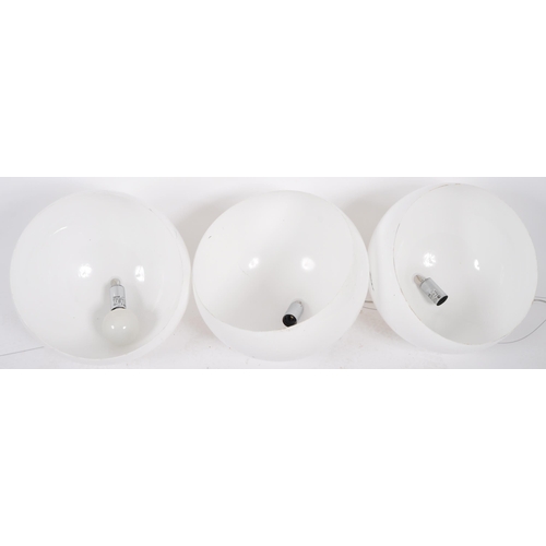 285 - A matching set of three large Contemporary white Perspex hanging ceiling lights each with large bulb... 