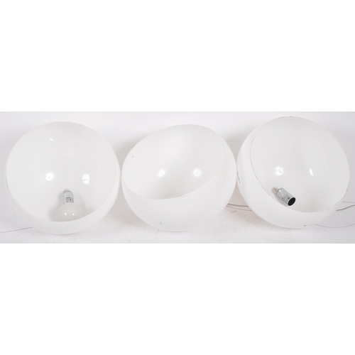 285 - A matching set of three large Contemporary white Perspex hanging ceiling lights each with large bulb... 