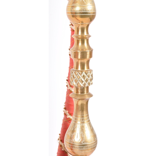 288 - A large retro vintage 20th Century Middle Eastern brass hookah pipe having geometric patterns to the... 