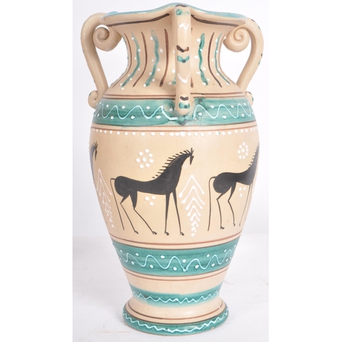 301 - Two retro 20th Century 1960s Italian Alla Moda vases one of Greek influence with stylized horses and... 