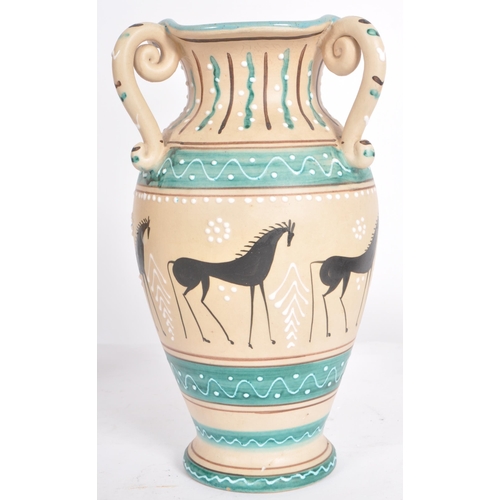 301 - Two retro 20th Century 1960s Italian Alla Moda vases one of Greek influence with stylized horses and... 