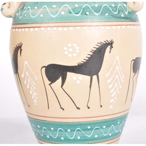 301 - Two retro 20th Century 1960s Italian Alla Moda vases one of Greek influence with stylized horses and... 