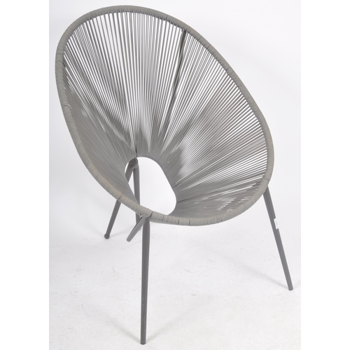 306 - A Contemporary designer egg chair / lounge chair spun grey string to the metal egg shaped frame. Rai... 