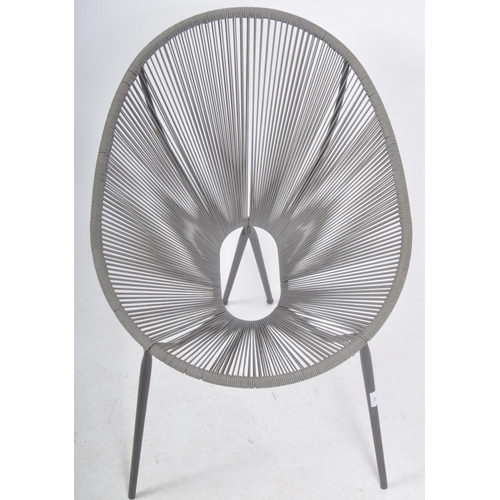 306 - A Contemporary designer egg chair / lounge chair spun grey string to the metal egg shaped frame. Rai... 