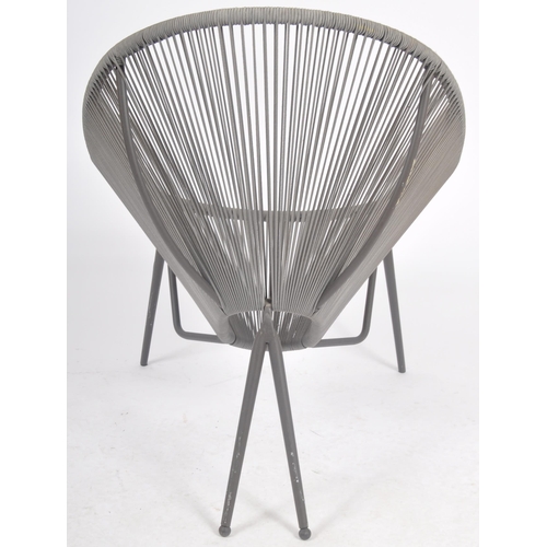 306 - A Contemporary designer egg chair / lounge chair spun grey string to the metal egg shaped frame. Rai... 