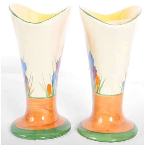 336 - Clarice Cliff - Crocus - A matching pair of vintage 20th Century 1930s Art Deco vases. Each vase han... 