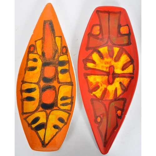 337 - Poole Pottery - Delphis Range - Two retro mid 20th Century Spearhead shaped dishes / plates, each wi... 