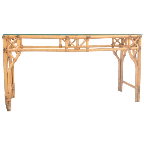 35 - A retro vintage 20th Century bamboo console / hall table of elongated form having a clear glass top ... 