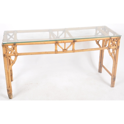 35 - A retro vintage 20th Century bamboo console / hall table of elongated form having a clear glass top ... 