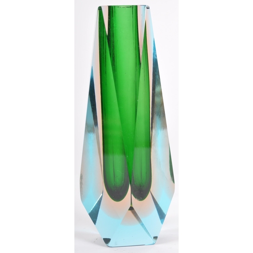 355 - Flavio Poli - A retro mid 20th Century 1960s Italian Murano studio art glass Sommerso vase of rectan... 