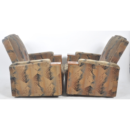 356 - A matching pair of 20th Century 1940s Art Deco large club armchairs / fireside lounge chairs with ea... 