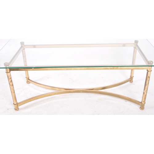 368 - A 20th Century 1980s Hollywood Regency brass framed coffee table / low table of rectangular form hav... 