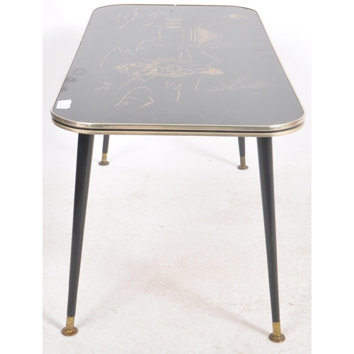 37 - A retro mid 20th Century faux Japanese lacquer coffee table / low table having a glass top with blac... 