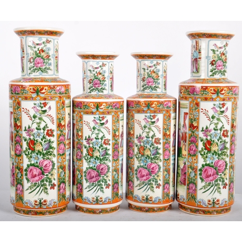 386 - A matching set of four large vintage 20th Century Chinese famille rose decorated bottle vase. each v... 