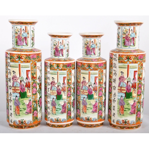 386 - A matching set of four large vintage 20th Century Chinese famille rose decorated bottle vase. each v... 