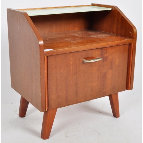 392 - A matching pair of mid Century Italian influence stained birch and teak wood bedsides / nightstands.... 