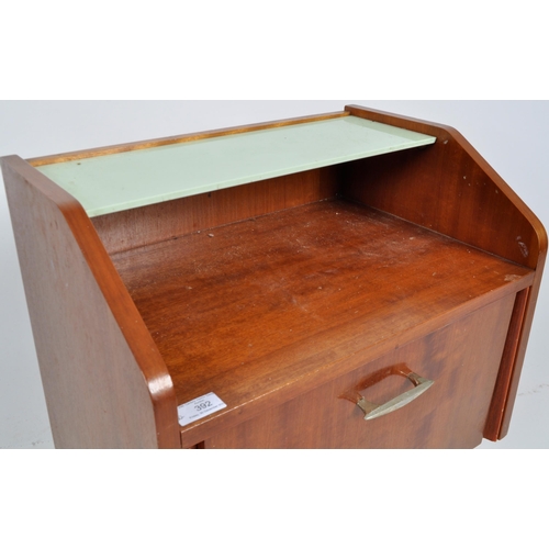 392 - A matching pair of mid Century Italian influence stained birch and teak wood bedsides / nightstands.... 