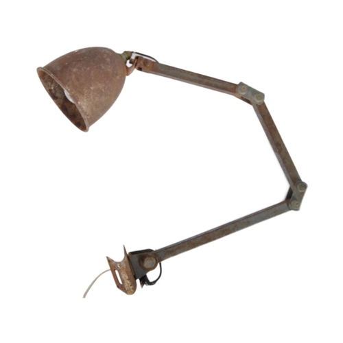 393 - Memlite - An original retro 1950s industrial mountable factory work desk lamp light having a shaped ... 