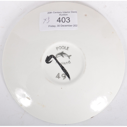 403 - Poole Pottery - Delphis Range - A selection of three retro mid 20th Century ceramic plates each with... 