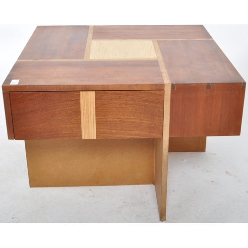 458 - A contemporary local Bristol makers Ash & Sapele handmade coffee table / low table of square form ha... 