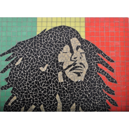 479 - Local Bristol Artist - A late 20th Century mosaic artwork panel depicting Bob Marley with Ethiopian ... 