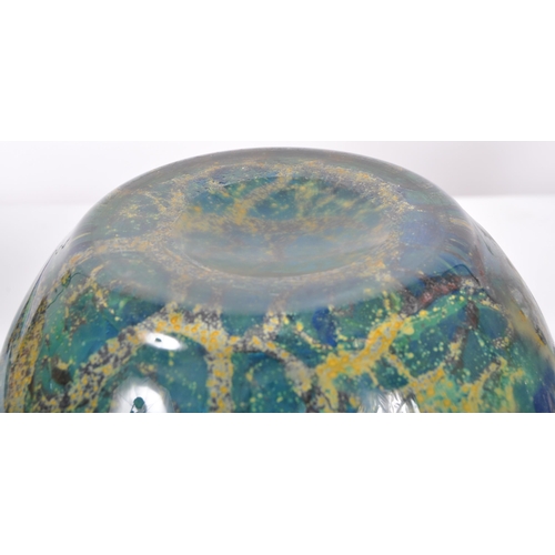 496 - A large 20th Century Mdina style glass vase of bulbous form having a flat rim, short waisted neck an... 