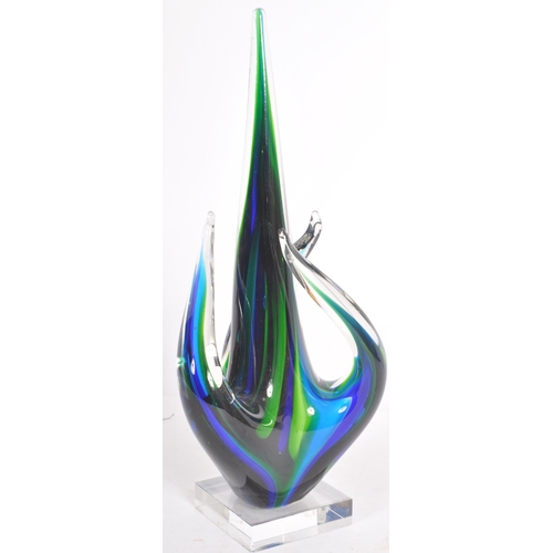 508 - A retro 20th Century Italian Murano studio art glass freeform sculpture in dark and light blue colou... 