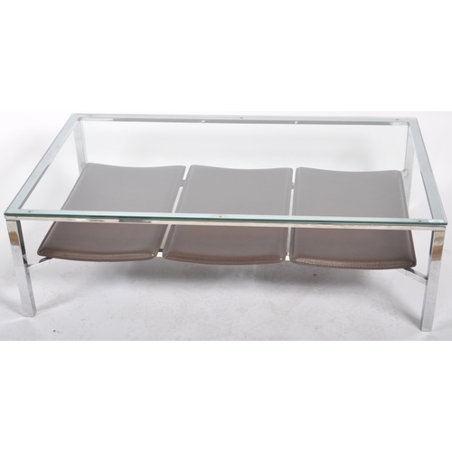 558 - A retro 20th Century 1970s / 80s chrome and glass topped coffee table / low table of rectangular for... 