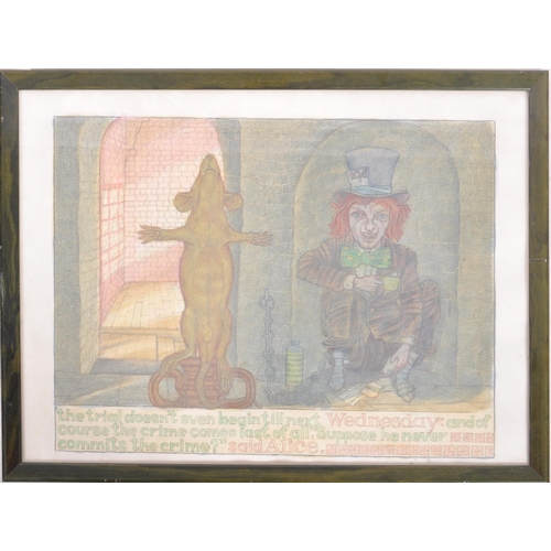 562 - A mixed selection of large 20th Century watercolour and other media paintings of Alice In Wonderland... 