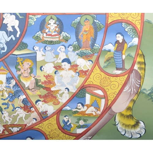 571 - A 20th Century mixed media on cloth Bhutanese Mandala painting. The painting is a symbol of the univ... 